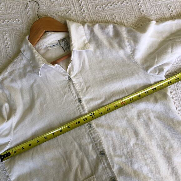 Vintage  90s White Stag Linen‑Rayon Button Front Shirt White M Beach Cottage - Picture 7 of 7